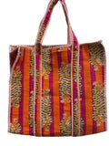QRUBIS Quilted Cotton Tote Bag, Jungle Flower Safari Tropical Print, Large, Double Handle, 18x6x18 Inches, Unisex, Orange-tiger, Large