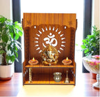 giftingcare Wooden Temple for Home & Office | Wall Mounted & Tabletop Pooja Mandir | Compact Wooden Puja Stand for Desk, Living Room & Gifting | Teak Finish Decorative Design
