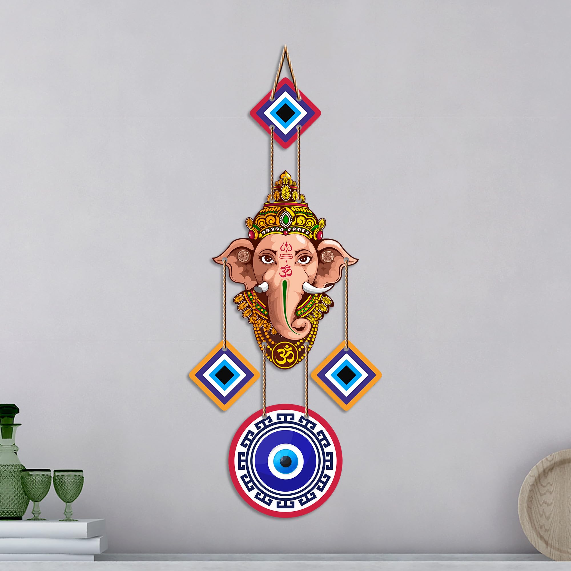 Artvibes Mandala Ganesha Evil Eye Wall Hanging for Home Entrance | Lucky Nazar Battu MDF Wall Decor | Vastu Wall Art for Living Room | Office | Bedroom & Main Door | Gift Item (WH_8554N)