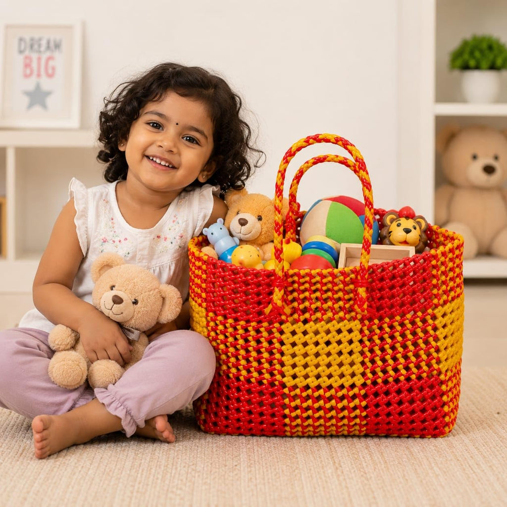Handmade Modern Wire Basket Multipurpose Grocery Koodai (red and yellow)