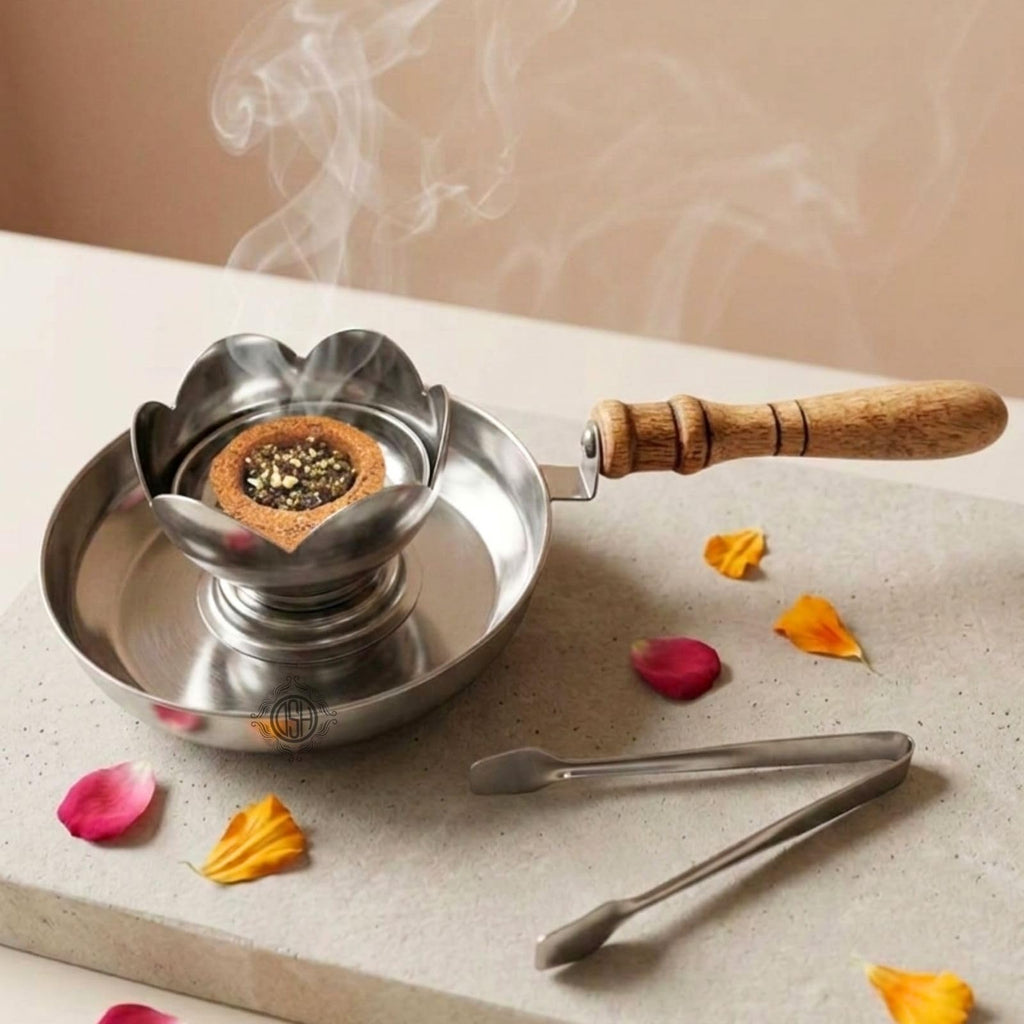 DSH Metal Dhoop Holder Incense Burner Loban Dhoop Dani Aarti Dhoop Dani Stand Burner for Home Office Temple Puja (Silver)