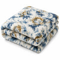 Rubru Leo Flannel AC Blanket | Ultra-Soft Lightweight Blanket for Year-Round Use | Warm, Cozy and Machine Washable, Indigo Mustard, Double Kafalo