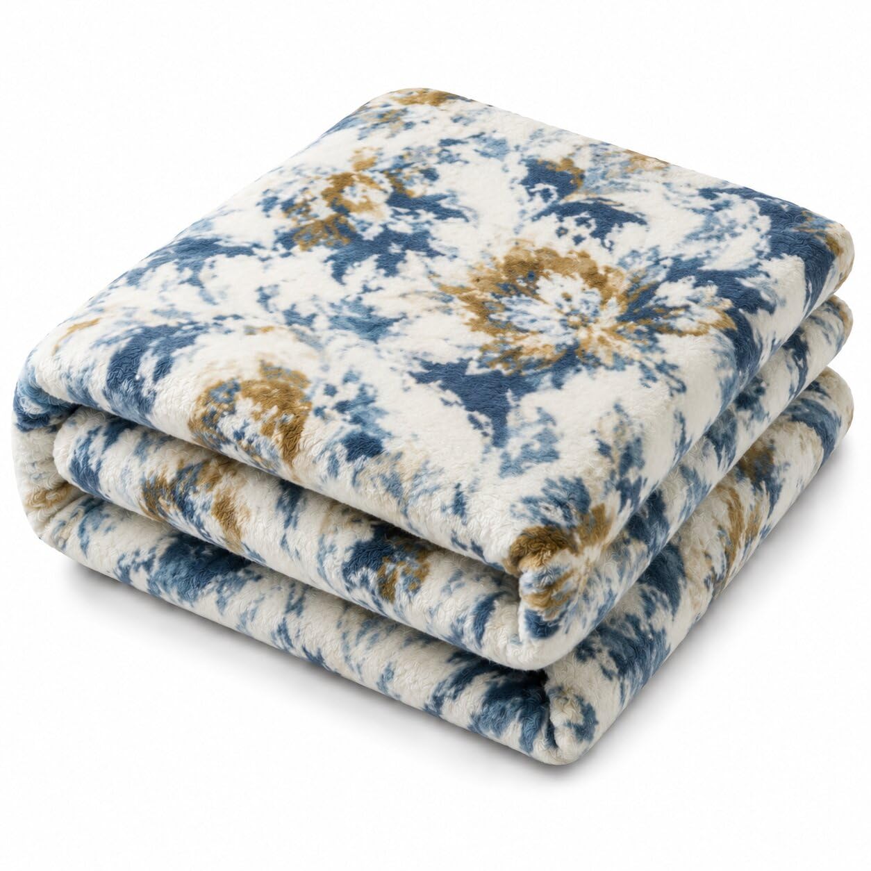 Rubru Leo Flannel AC Blanket | Ultra-Soft Lightweight Blanket for Year-Round Use | Warm, Cozy and Machine Washable, Indigo Mustard, Double Kafalo