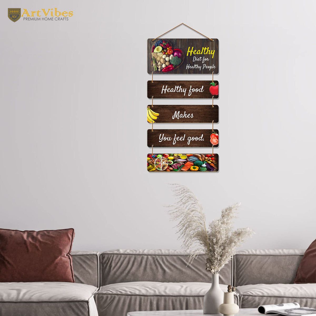 Artvibes Healthy Food Makes You Feel Good Printed Wooden Wall Hanging for Kitchen | Cafe | Restaurant | Dining Room | Quotes Decor Item | Wall Poster | Food Quotes Decoration | Gift Items(WH_6702N)