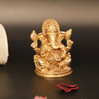 ARTVARKO Brass Ganesh Ganesha Idol Good Luck God Statue Religious Pooja Temple Decorative Sculptures (LxBxH 8x6.5x9.5cm)