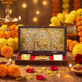 House Of Wemy Maa Durga Pocket Temple for Wedding Gift, Housewarming Gift & Pooja Room Decor | Gold Plated Ambe Maa Photo Frame with Charan Paduka - 8.4 x 4.5 Inch - Pack of 1