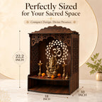 The Castle Decor Wooden Mandir for Home, Wall Hanging & Tabletop Pooja Temple with Ganesha Cutwork, 2-Tier Storage Shelf, MDF Mandir for Pooja Room, Office, Hostel, 13 x 15 x 8 Inch (Design-8)