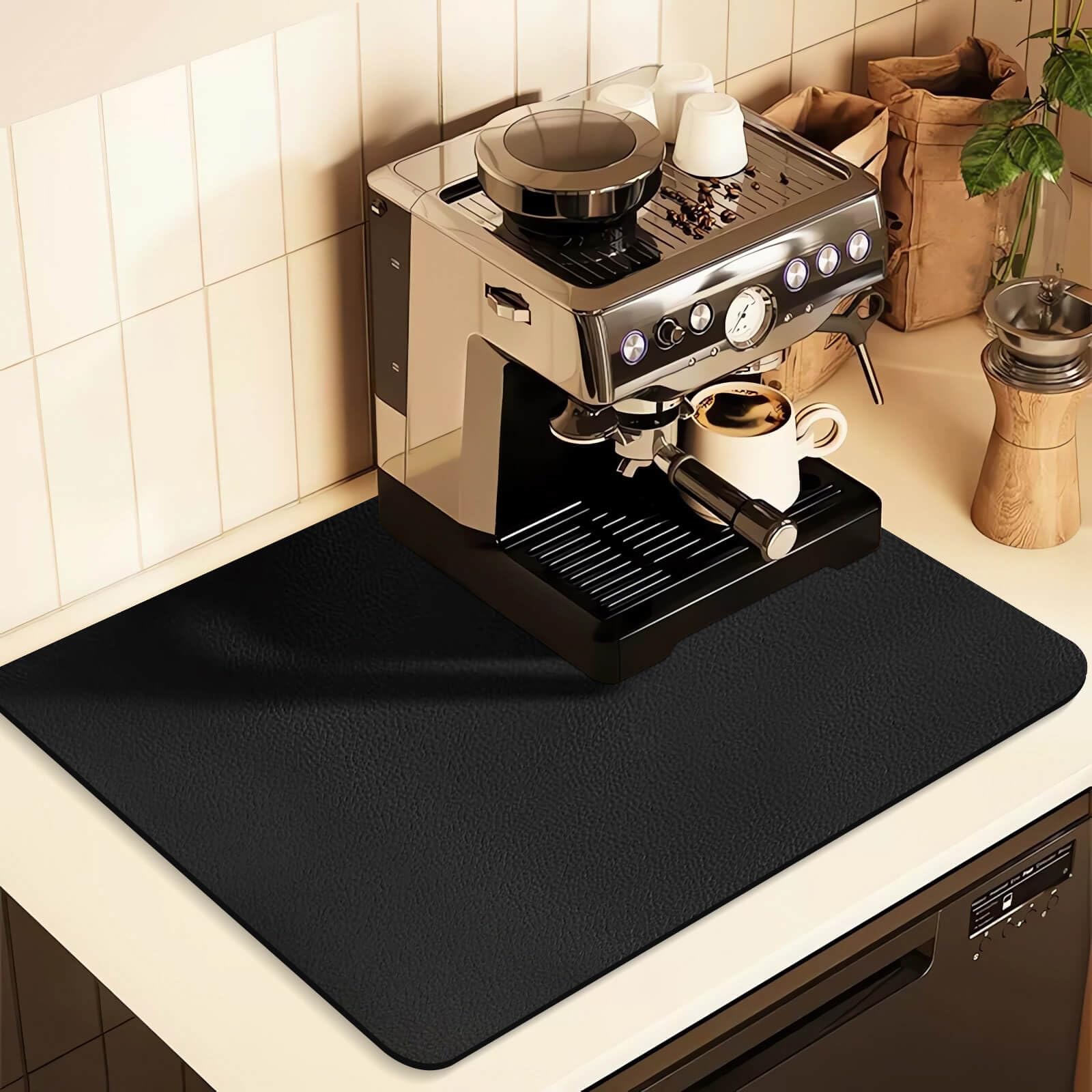 Coffee Mat for Countertops,Coffee Bar Accessories Fit Under Coffee Maker Espresso Machine, Absorbent Hide Stain Rubber Mat for Countertop,Dish Drying Mat for Kitchen Counter (Black, 16x24) Kafalo