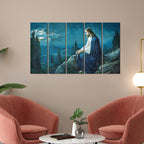 VIBECRAFTS Jesus In Forest 5 Pieces Canvas Wall Painting For Home | Office | Living Room | Gift (PTVC5Pcs4_8512)