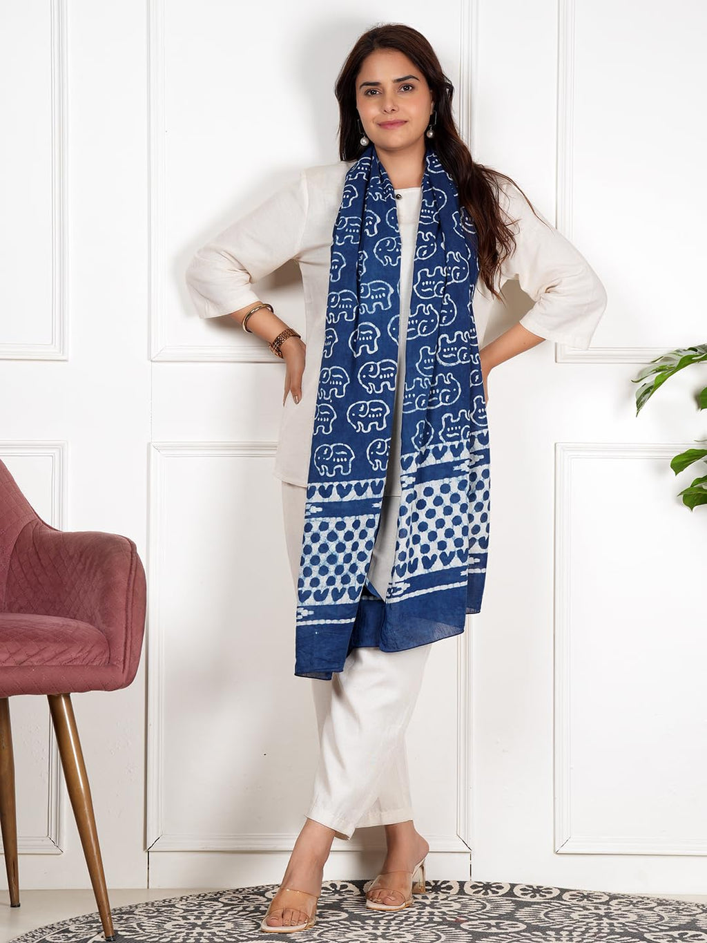 RAI SAHAB Cotton Long Scarf Cum Mask With Sun Protection Cover Face Cotton Mask scarves Stylish Universal Size(ST-38HEARTBLUE)
