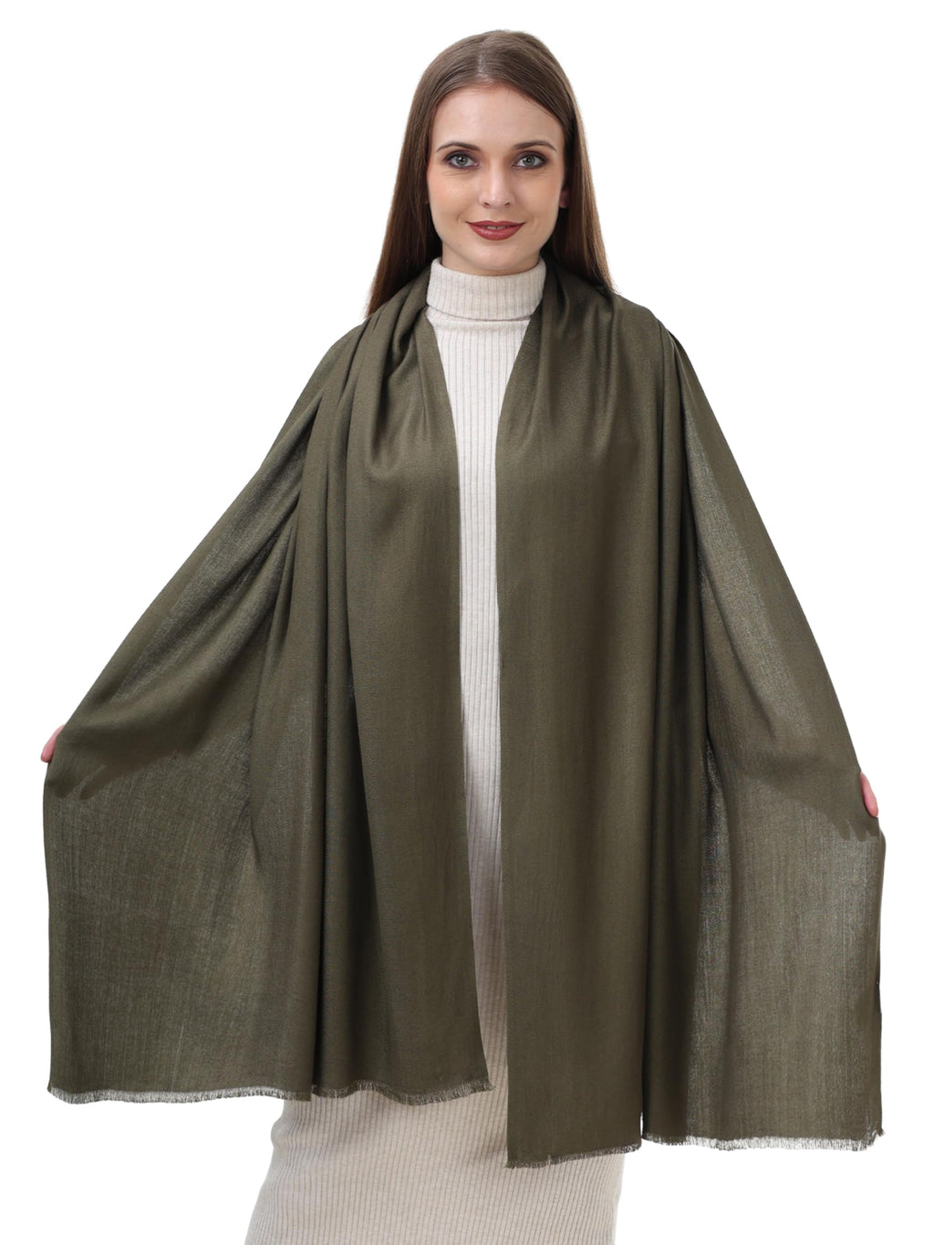 EH Viscose Pashmina Scarf For Women, Twill Weave, Thick, Solid Color Wraps, All Weather, Large, Warm, Very Soft Pashmina Feel Scarves (Olive Green), Female