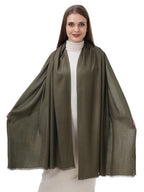 EH Viscose Pashmina Scarf For Women, Twill Weave, Thick, Solid Color Wraps, All Weather, Large, Warm, Very Soft Pashmina Feel Scarves (Olive Green), Female