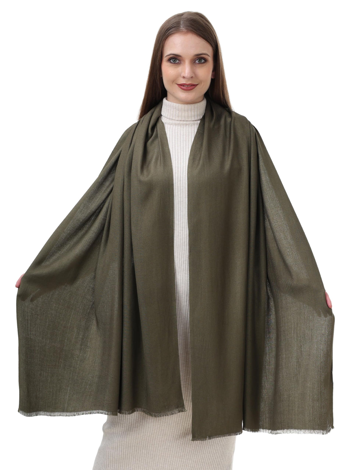 EH Viscose Pashmina Scarf For Women, Twill Weave, Thick, Solid Color Wraps, All Weather, Large, Warm, Very Soft Pashmina Feel Scarves (Olive Green), Female