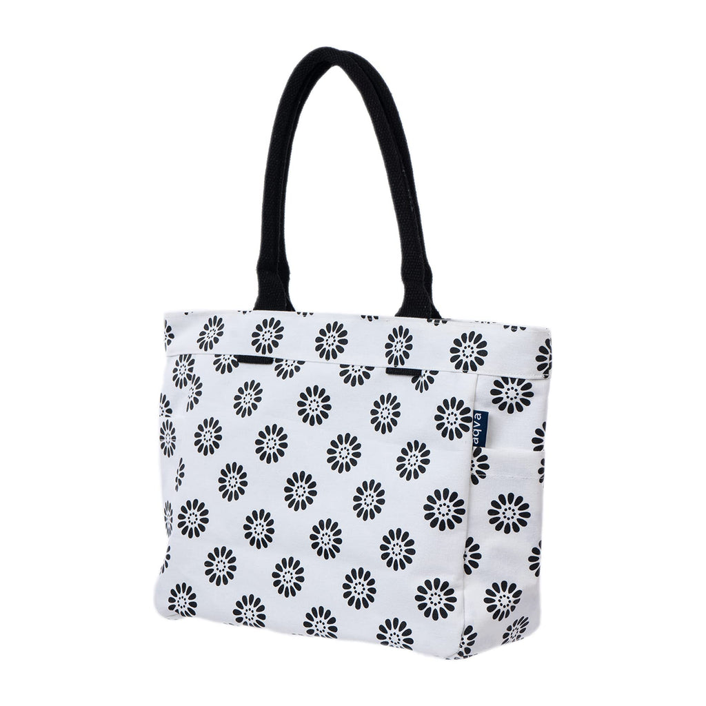 AQVA Cotton Canvas Tote Bag for Women with Side Pockets| Trendy Stylish Multipurpose Handbag with Zipper | Shoulder Bag for Shopping, Travel and Work | Sparkler, White