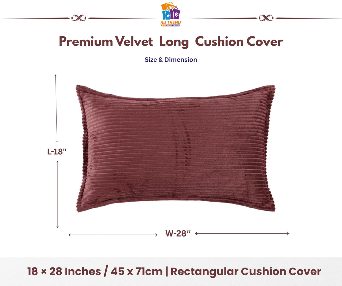 RD TREND® Corduroy Cushion Cover Set of 2, Striped Double Sided Decorative Throw Pillowcases for Sofa, Bed & Living Room Rectangular Long Cushion Covers 18x28 inches | Wine