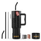 enem Tumbler, Savage Noir, Tumbler with Metal Straw, Sipper, with Lid Leak Proof, 1 Metal Ice Cube, 1 Copper Spring (Tamba), Base Protector, Mug Travel, 1.2L