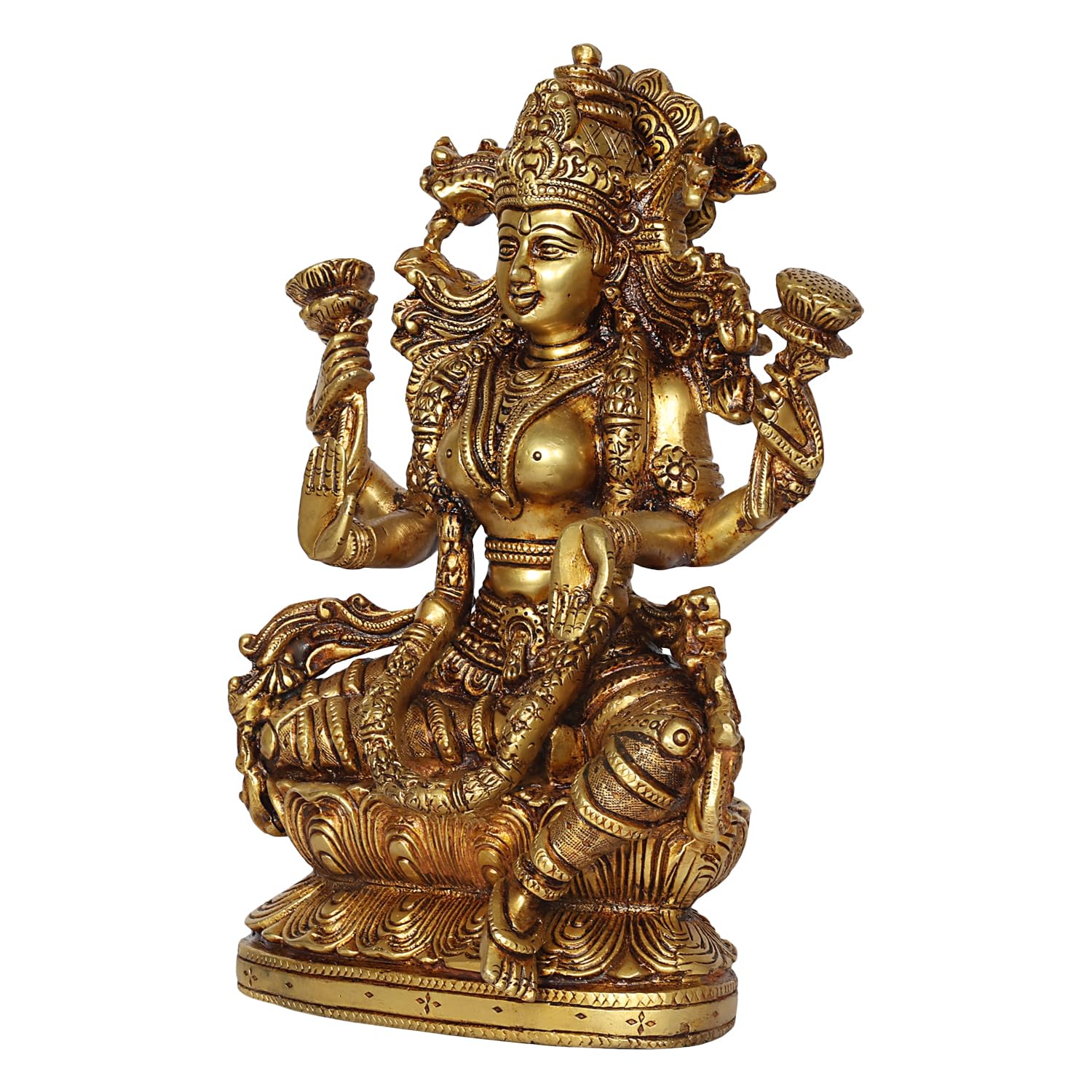 ARTVARKO Brass Dhan Laxmi Murti Lakshmi Idol Luxmi Goddess Lakshmi Sitting on Lotus Statue for Home Decor Puja Mandir Temple 9 Inch