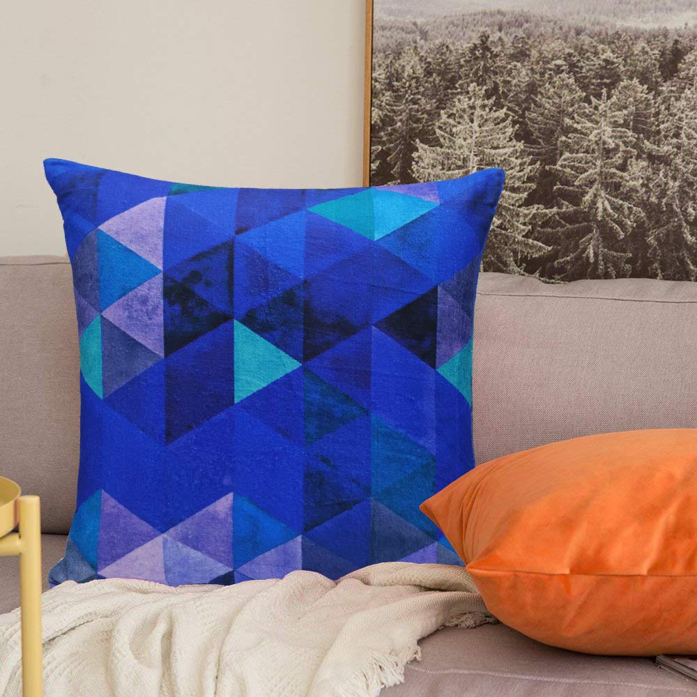 Khooti Velvet Cushion Cover, 24x24 (Triangular Blue)(Pack of 5)