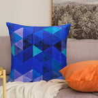 Khooti Velvet Cushion Cover, 24x24 (Triangular Blue)(Pack of 3)