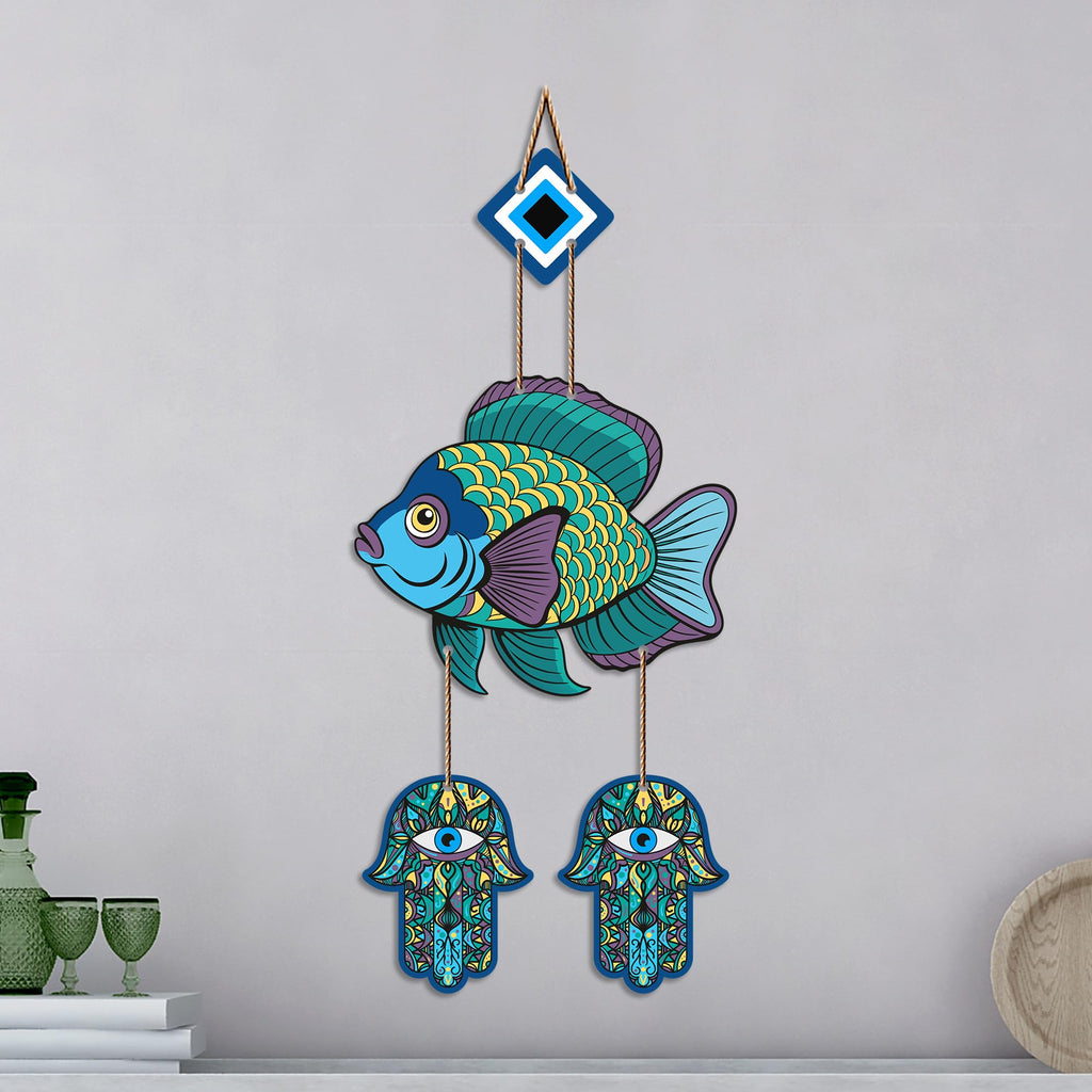 Artvibes Decorative Fish Evil Eye Hanging for Home Entrance | Nazar Battu MDF Wall Decor | Vastu Wall Art for Living Room | Bedroom | Balcony | Main Door & Office | Gift Item (WH_8534N)