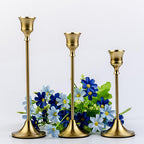 3 Pcs Gold Tall Candle Holder with Stable Base, 3 Size Alloy Holder for Taper Candles, Wedding, Dinning, Party Decoration (Gold)
