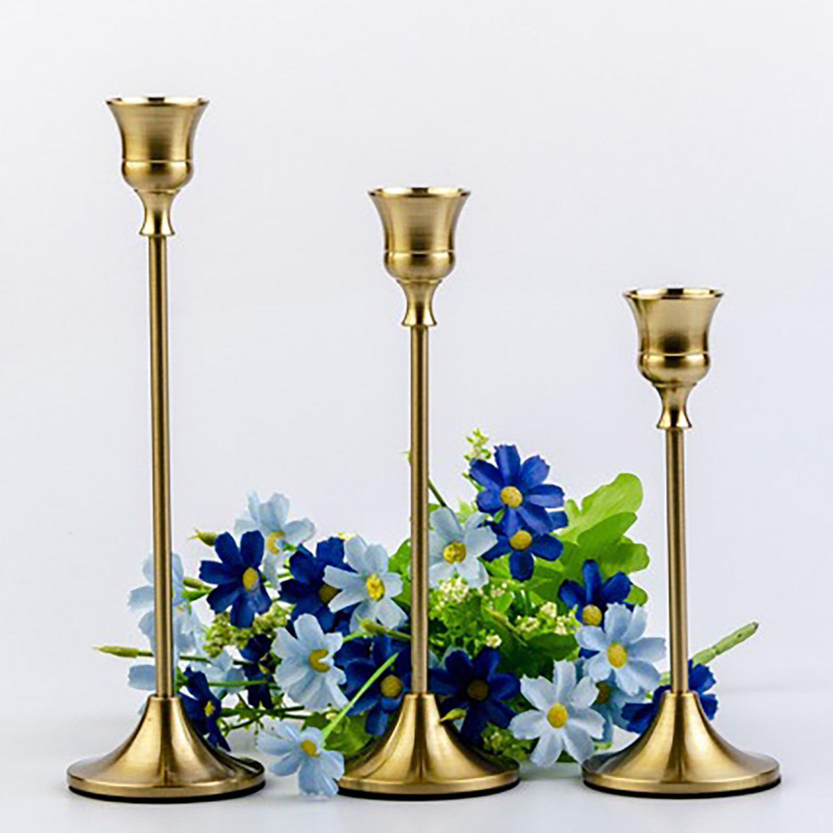 3 Pcs Gold Tall Candle Holder with Stable Base, 3 Size Alloy Holder for Taper Candles, Wedding, Dinning, Party Decoration (Gold)