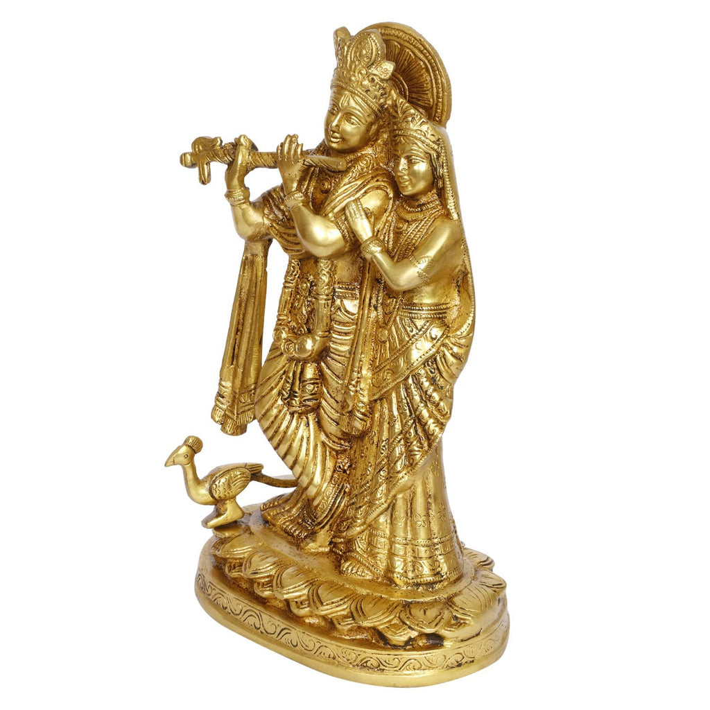 SVARUP Brass Radha Krishna Idol in Gold Color Height 10.5 Inch