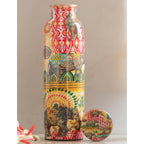 INDIAN ART VILLA Copper Water Bottle 900 ml, “Padharo Mhare Desh” Theme, Rajasthani Meena Printed Design, Handcrafted (0.9 litre)