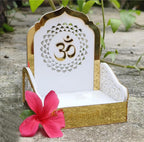 Acrylic Pooja Singhasan for Home Temple | White & Gold Mandir Chowki with Om Design | Krishna Laddu Gopal Singhasan | Decorative Acrylic Temple Seat for Pooja Room & Festive Decor. (3 * 4)