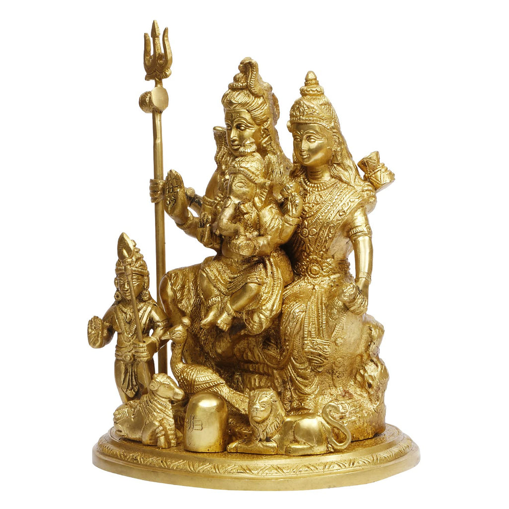 ARTVARKO™ Brass Lord Shiva Parvati Kartikeya and Ganesha Murti Shiv Family Parivar Shivlin Idol Statue for Home Décor Mandir Temple Gift Showpiece 9 Inches Height
