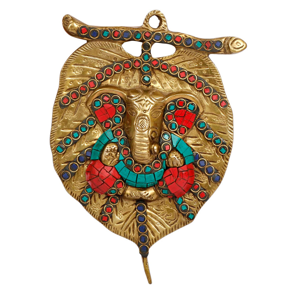 Svarup Brass Ganesh Wall Hanging Ganpati Statue On Paan Leaf Design Lord Ganesha Sculpture Idol Gifts Item/or Home Office Enterance 8 Inch