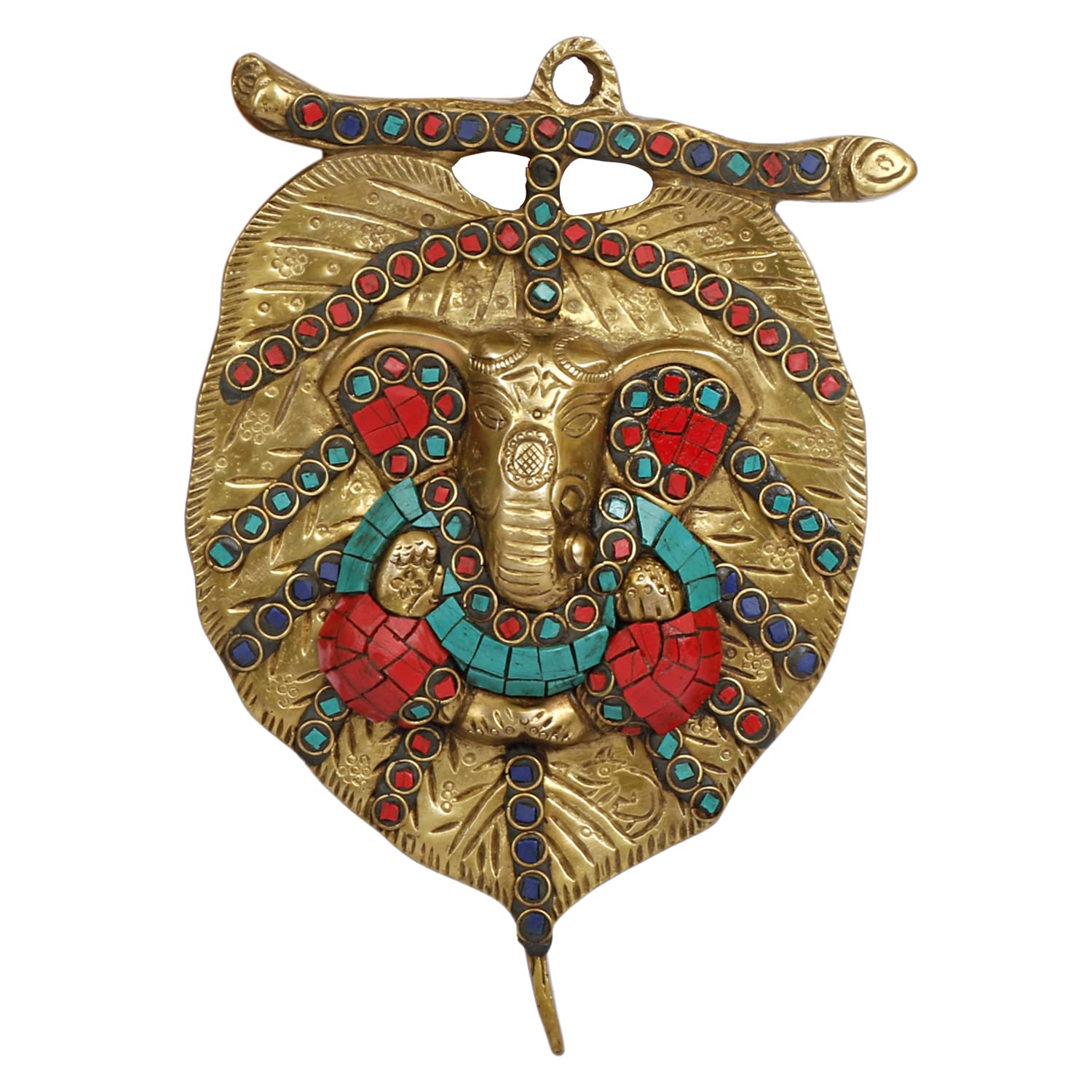 Svarup Brass Ganesh Wall Hanging Ganpati Statue On Paan Leaf Design Lord Ganesha Sculpture Idol Gifts Item/or Home Office Enterance 8 Inch