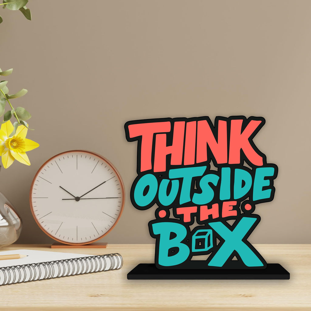 Artvibes Wooden Idols and Figurine Think Outside The Box Quotes Table Decoration for Office Desk|Home Decor Item|Living Room|Modern Art Wood Showpiece Gift Items (Sp_1156)