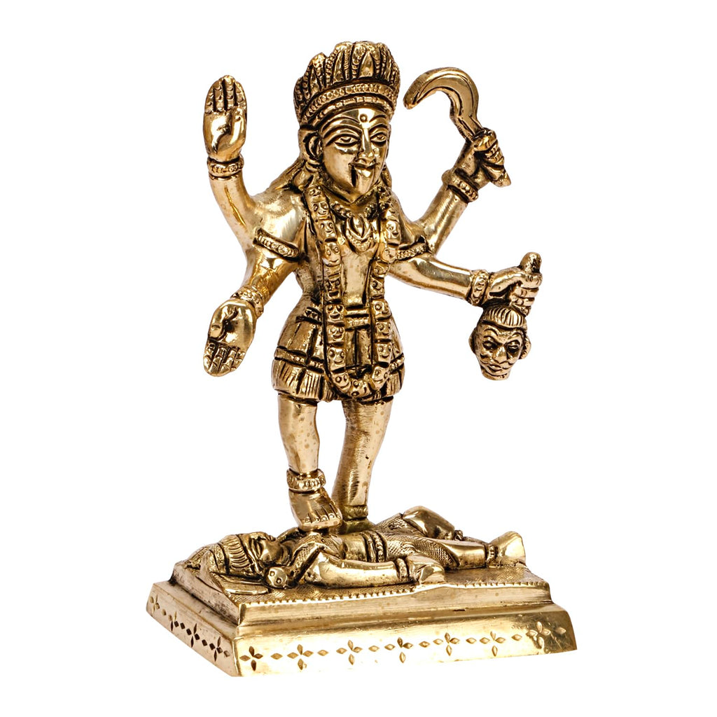 ARTVARKO Brass Kali MATA Murti Maha Kaali with Shiva Idol Adi Shakti Ma Mahakali Kalika Maa Statue 6 Inch Gold Color