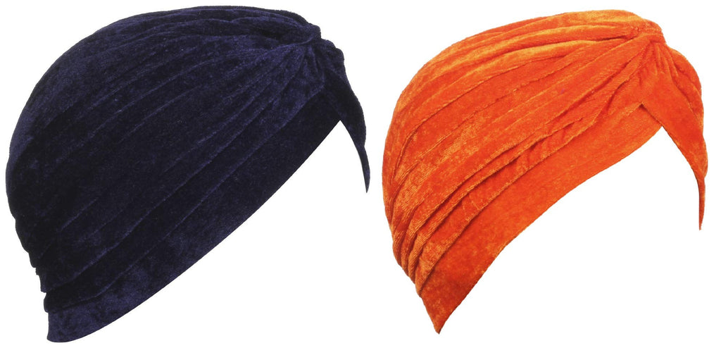 BISMAADH Velvet Soft Pleated Pre Tied Knot Readymade Turban/Pagri Head Wraps for Men & Women