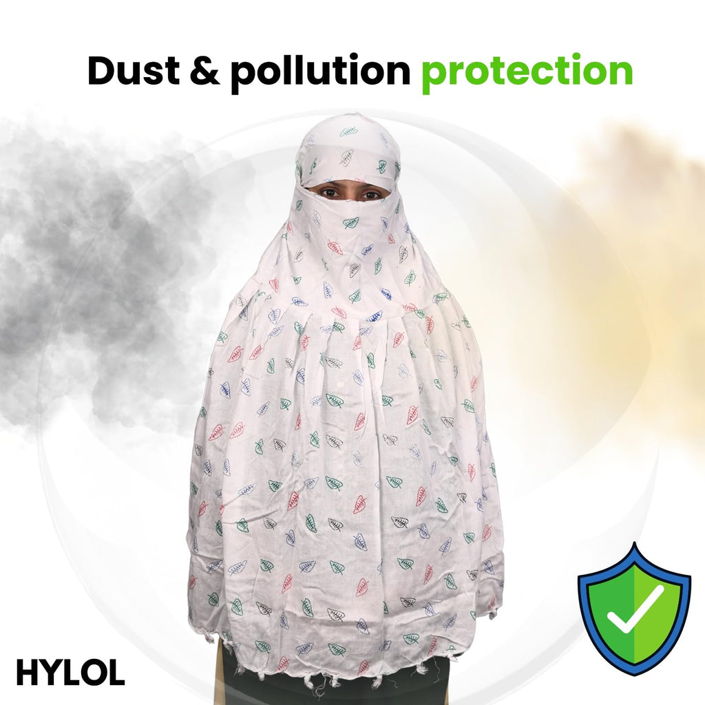 HYLOL Pure Cotton Female Innovative Stylish Leaf Printed Pattern Fancy Scarf With Sun Protection Cover Face Cotton Mask for Women's and Girls, Pink