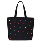 MASQ by Q-One Cute Genes Foldable Reusable Tote Bag for Women with Zip | College Bag for Girls | 100% Organic Canvas Tote for Shopping, Travel & Beach | (Polha Black)