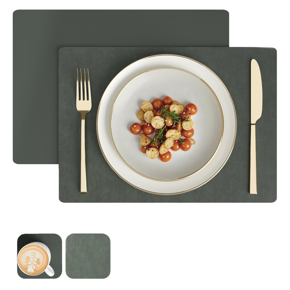 Encasa XO Leather Dining Table Mats, Heat & Stain Resistant Olive Kafalo