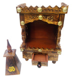 Sk Handicrafts Wooden Handmade Decor/Pooja Temple for Home and Office with Small Drawer (12 inch, Brown)