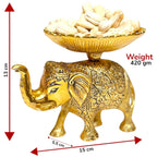 KridayKraft Metal Elephant Dry Fruit Bowl Showpiece Gold Polish for Your Home,Office Table Decorative,Elephant Showpiece Bowl for Gift,Animal Figurines