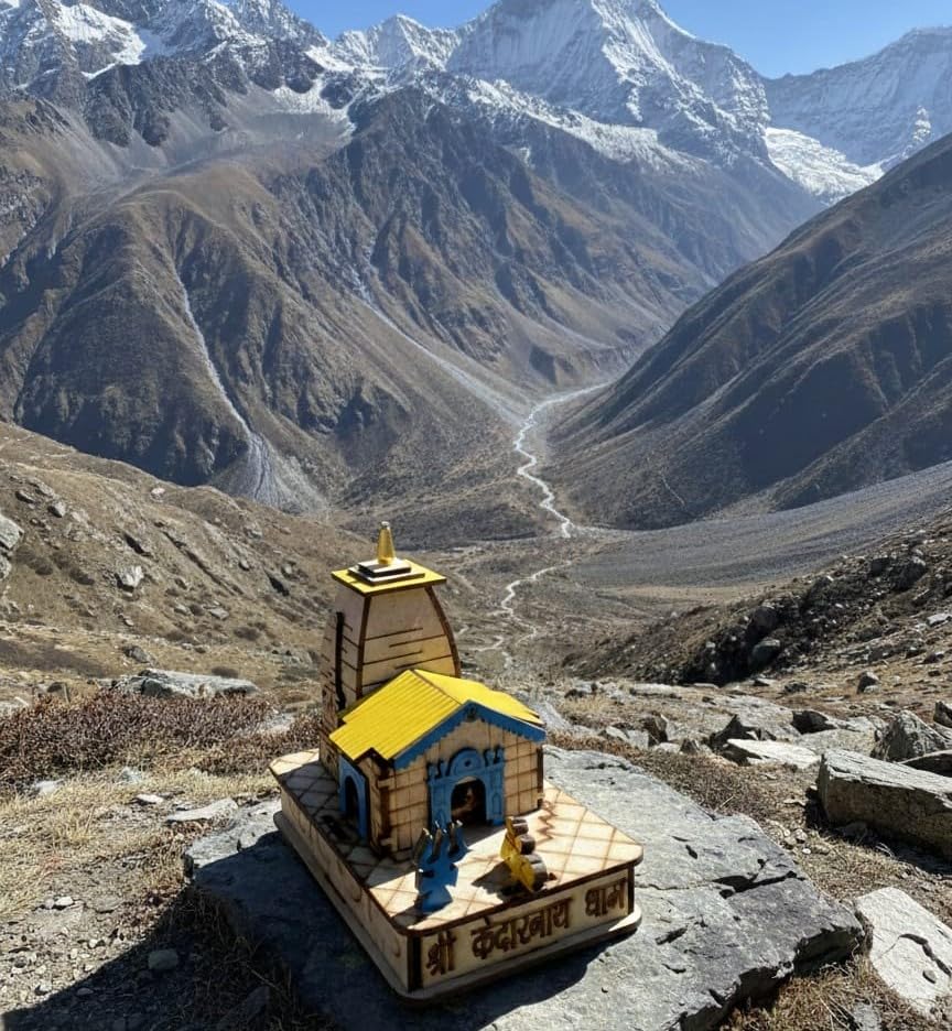 Festive Passion Wooden Shri Kedarnath Dham 3D Temple Model, Handcrafted Miniature Mandir, Spiritual Home Decor, Baba Kedarnath Temple Replica, Car Dashboard, Home & Office, Gift Item