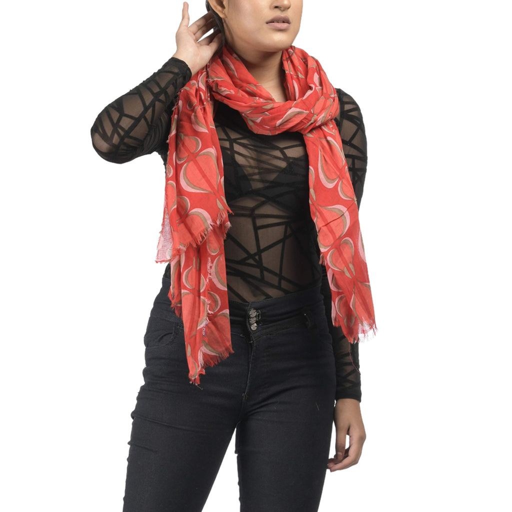 AQVA Printed Cotton Scarf for Women Stylish (Parachute Red) | Head and Face Cover Scarf for Girls with 100% Cotton | Soft & Lightweight Scarves/Stoles for all Weather (72 x 43 in)