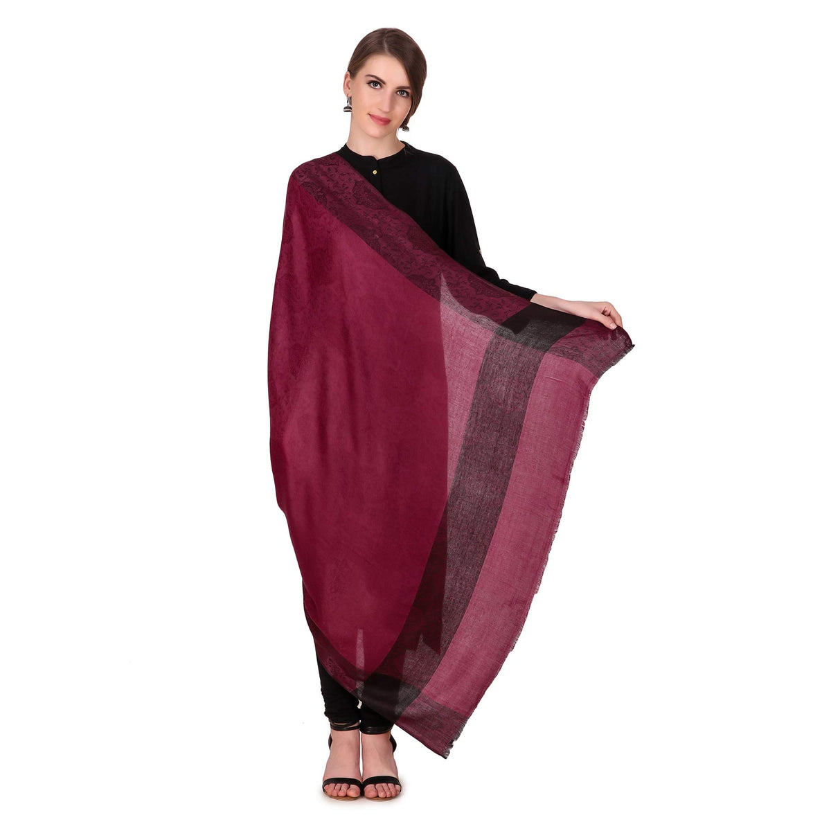 BRAVEZI Women's Maroon Woolen faux Pashmina Shawls