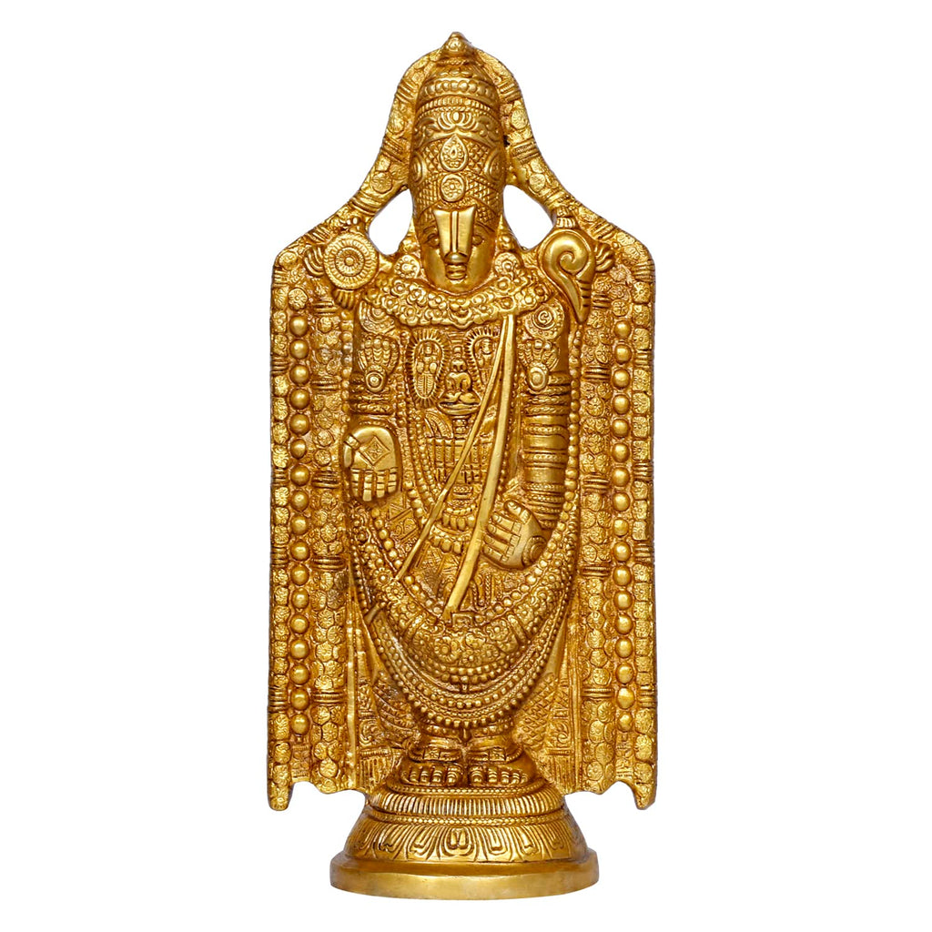 ARTVARKO Brass Tirupati Balaji Venkateshwara Idol Vishnu Chakra Namah Shankh Statue Murti Lord Srinivasa Pooja Vastu Religious Idol for Home Office Temple Decor Gift 35 Cm.