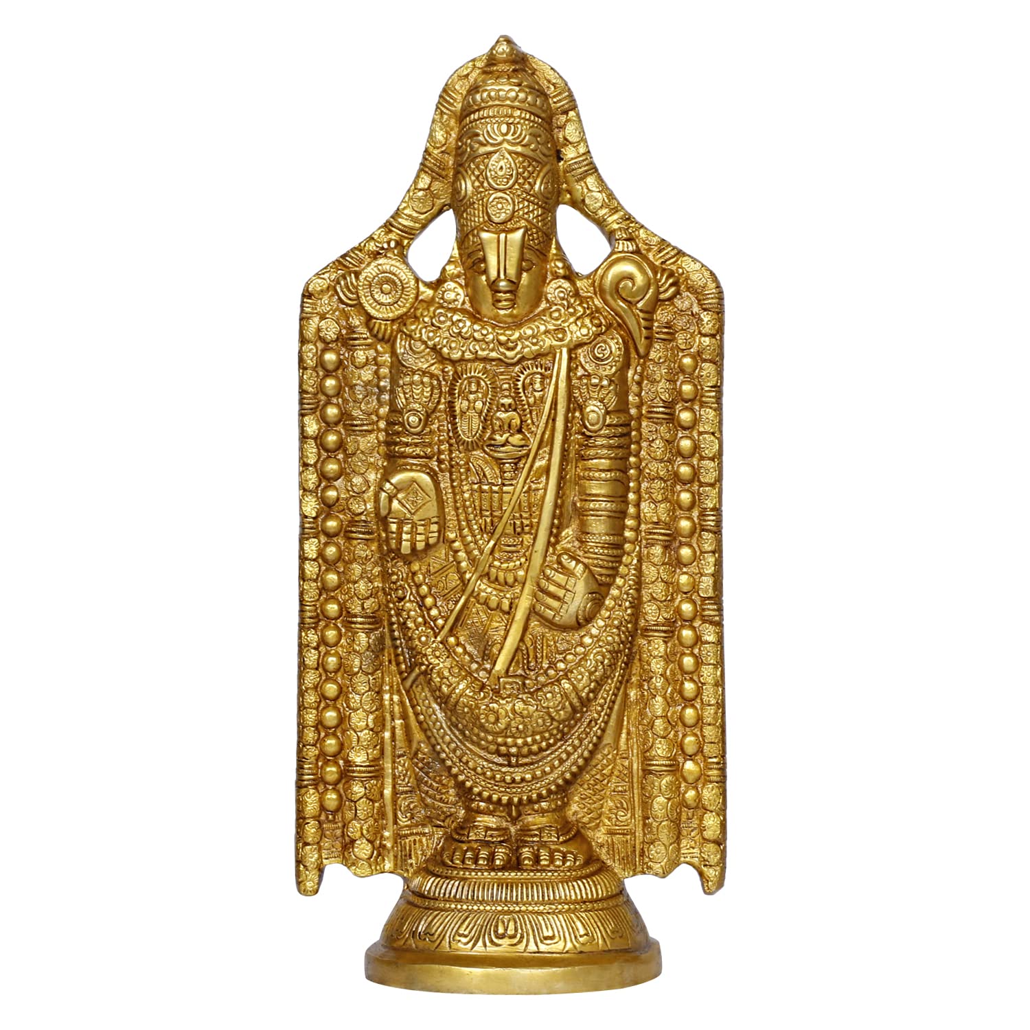 ARTVARKO Brass Tirupati Balaji Venkateshwara Idol Vishnu Chakra Namah Shankh Statue Murti Lord Srinivasa Pooja Vastu Religious Idol for Home Office Temple Decor Gift 35 Cm.