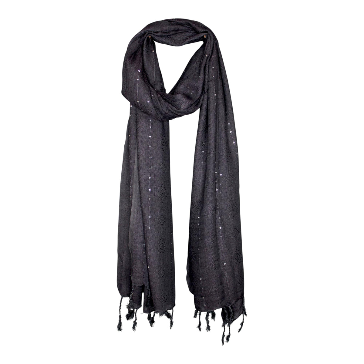 STOLE STUDIO Elegant Luxurious Sequence Viscose Stole Scarf (Black)