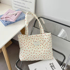 Gowloz Quilted Love Heart Plaid Tote Bag for Women, Large Capacity Lightweight Shoulder Bag for Travel, Shopping & Work, Stylish Durable Daily Use Fashion Tote Bag