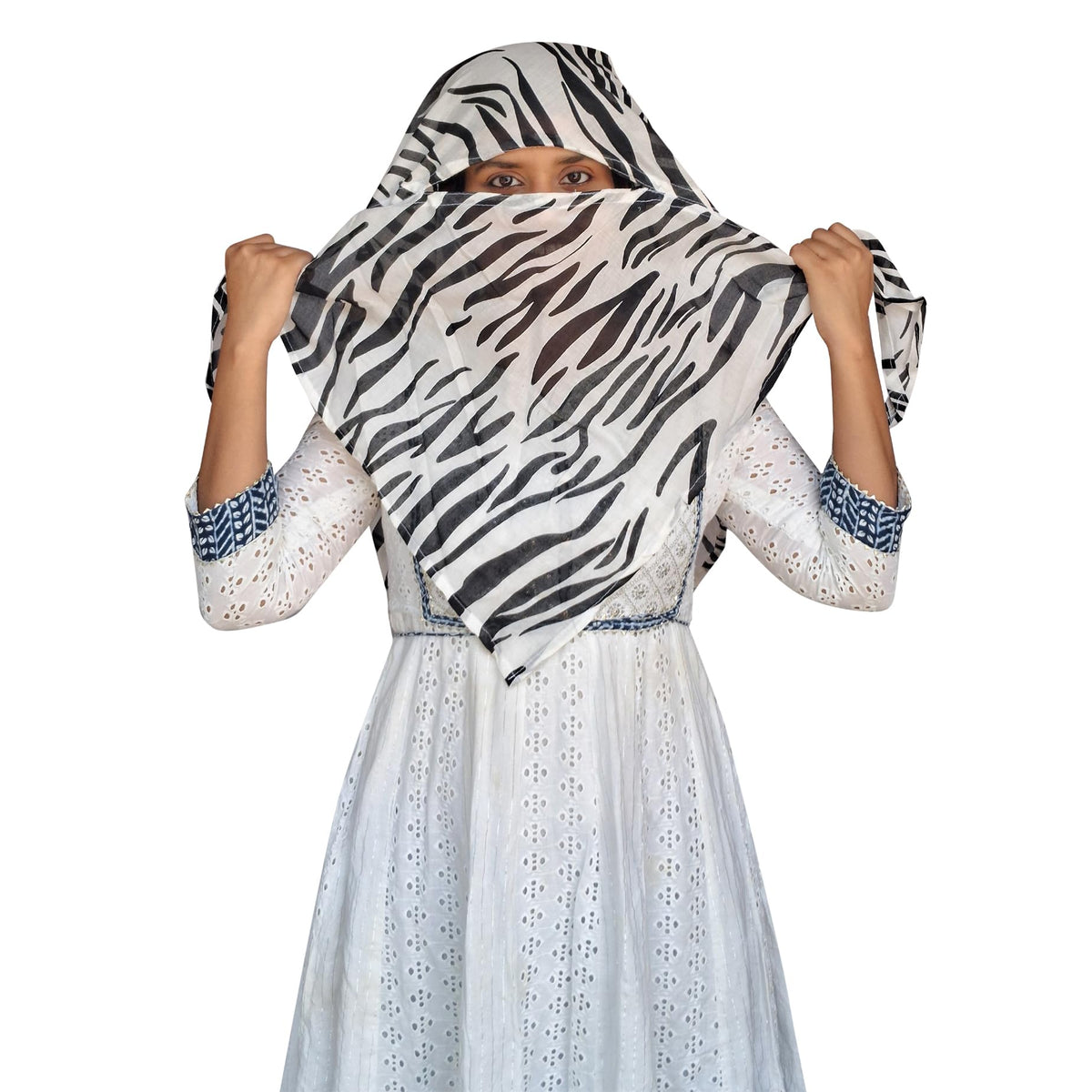 Switchon Rayon Anti Pollution Full face Scarf UV Sun Rays Protection Hijab scarf for women - Free Size (Offwhite_Black)