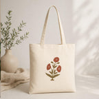 Neelkanth Imprint Eco-Friendly Hand Block Printed Floral Cotton Canvas Tote Bag, Reusable Shopping & Daily Use Shoulder Handbag