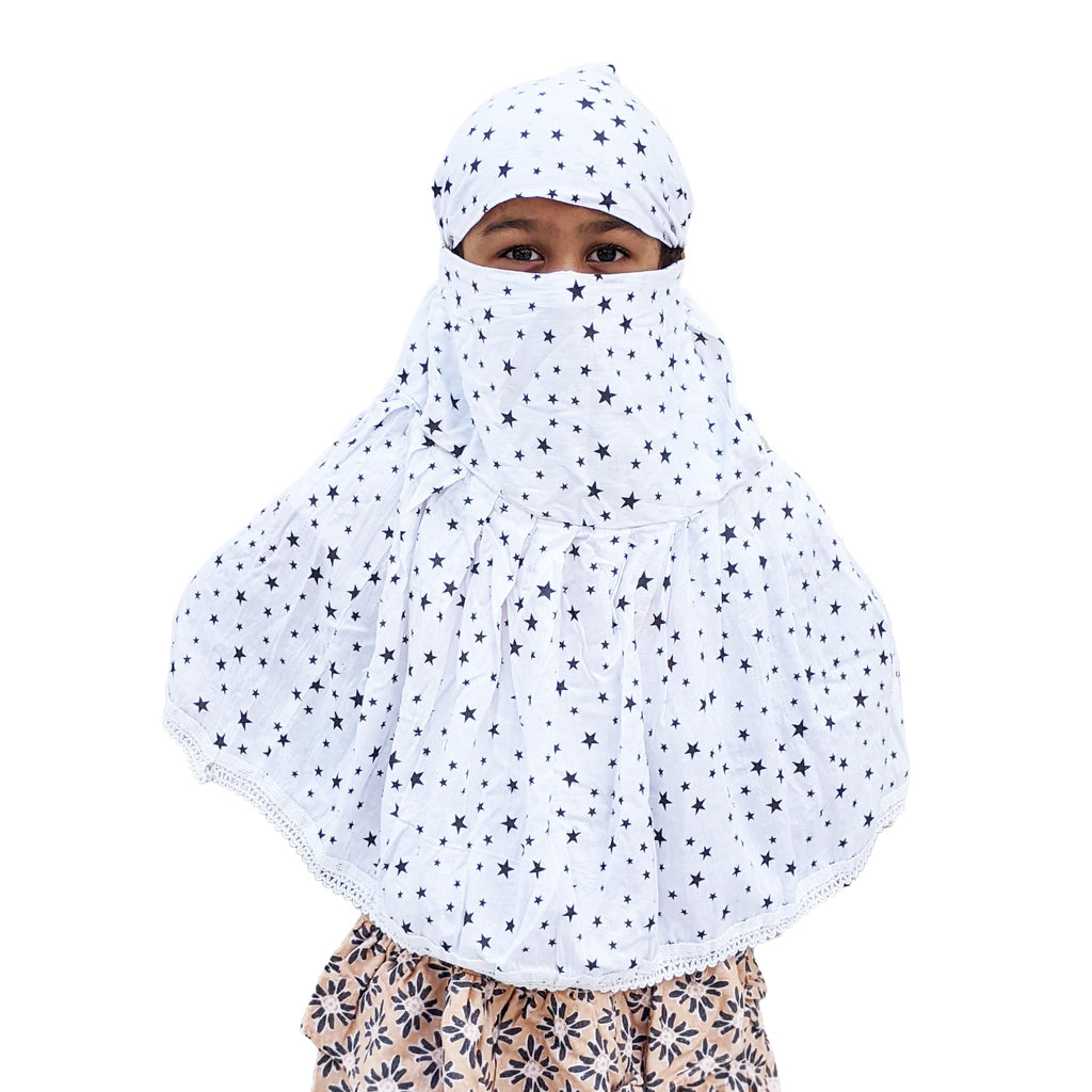 HETVIN Cotton Face Scarf for Girls – Soft, Breathable, and Adjustable – Perfect for Outdoor Activities, Travel, and Everyday Wear – Protection Against Dust, Wind, and Sun (Black Star Baby Scarf)